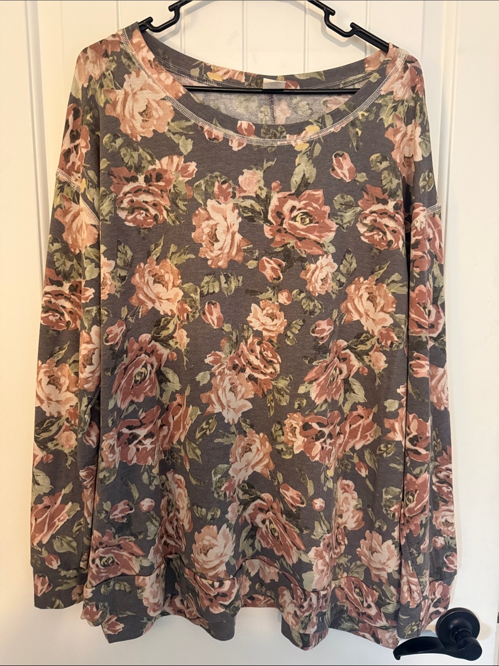 Sew In Love Gray long sleeve with Pink Rose Floral Print worn once!! - Picture 1 of 5